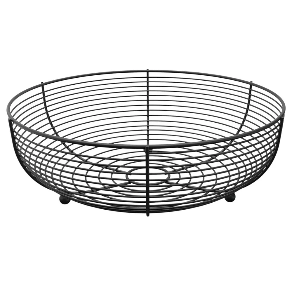Modern Cottage Matte Black Iron Centerpiece Tabletop Basket Round Like New